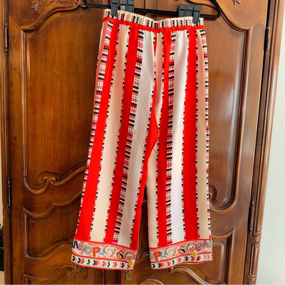 Emilio Pucci 100% Silk Vintage Multicolor Red Striped Print Pants - Picture 4 of 14
